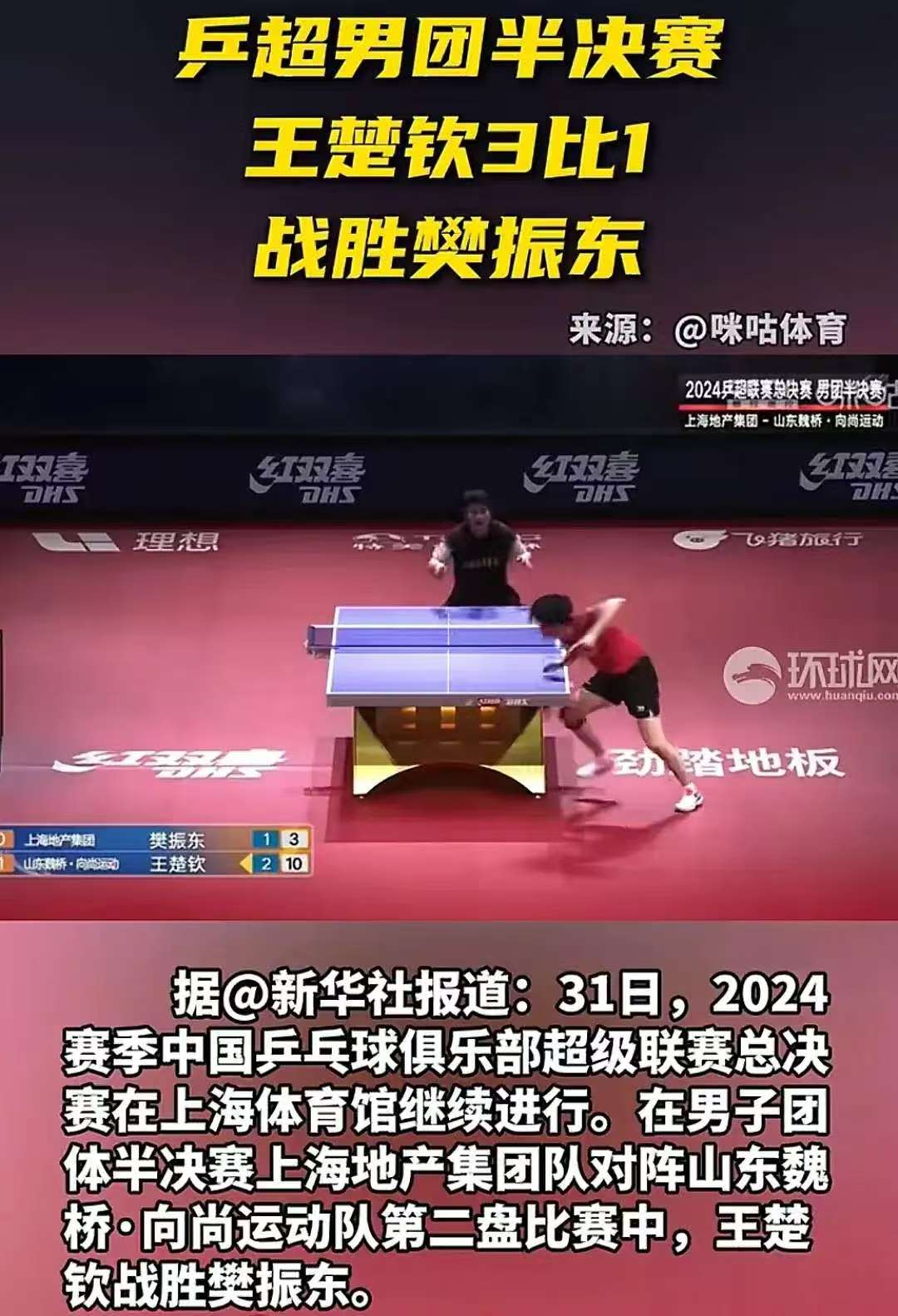 国乒强势横扫德约科维奇晋级半决赛，状态火热！